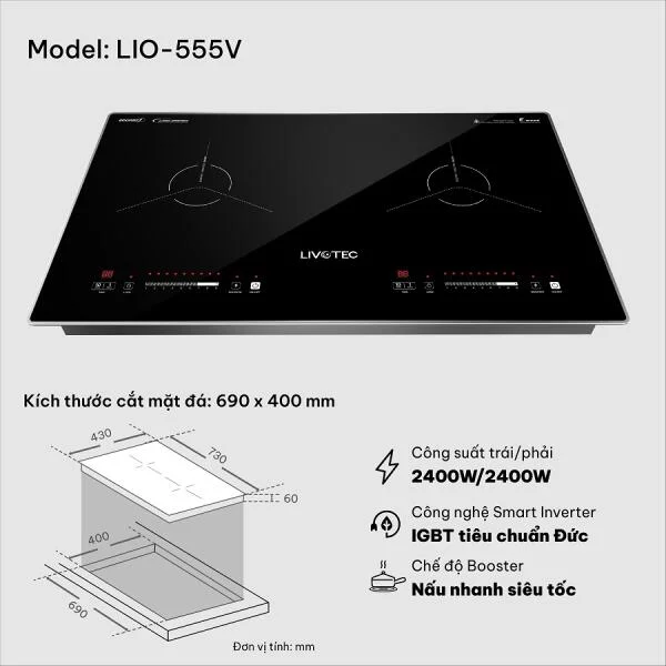 Bếp từ đôi Livotec E-smart LIO-555V 3