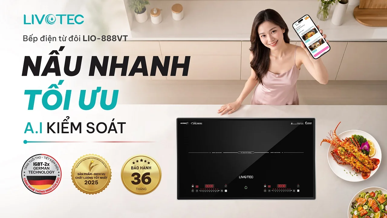 Bếp từ đôi Livotec Smart WiFi LIO 888VT tiết kiệm điện với Smart Inverter