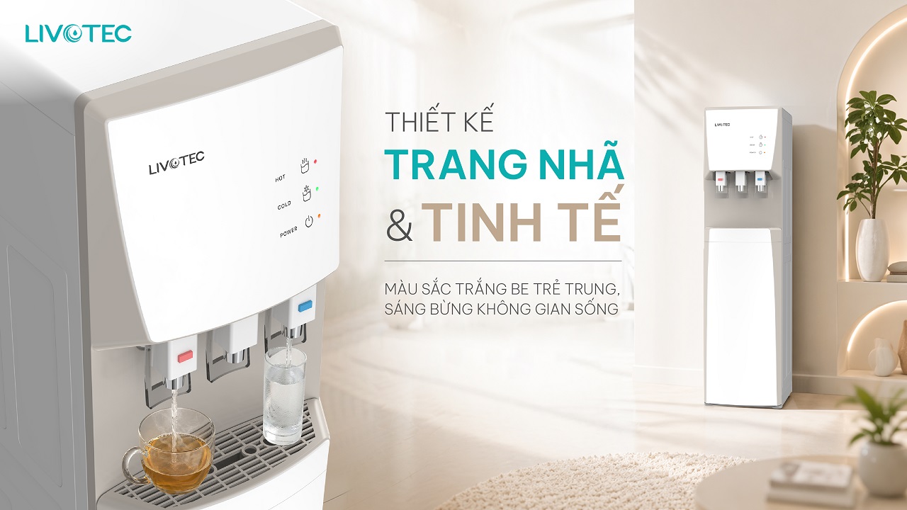 Cây nước nóng lạnh Livotec LD200TN tone trắng be hiện đại