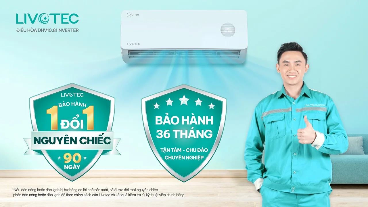 Livotec DHV10.8I Inverter bảo hành 36 tháng