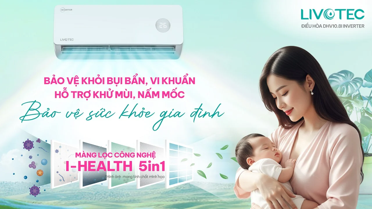 Điều hòa Livotec DHV10.8I Inverter màng lọc i-Health 5in1