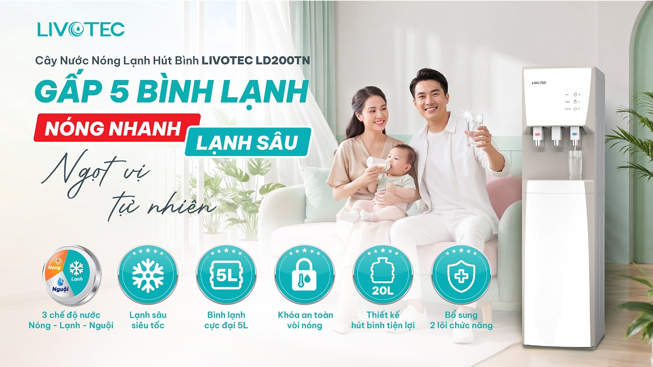 Cây nước nóng lạnh hút bình Livotec LD200TN gấp 5 bình lạnh