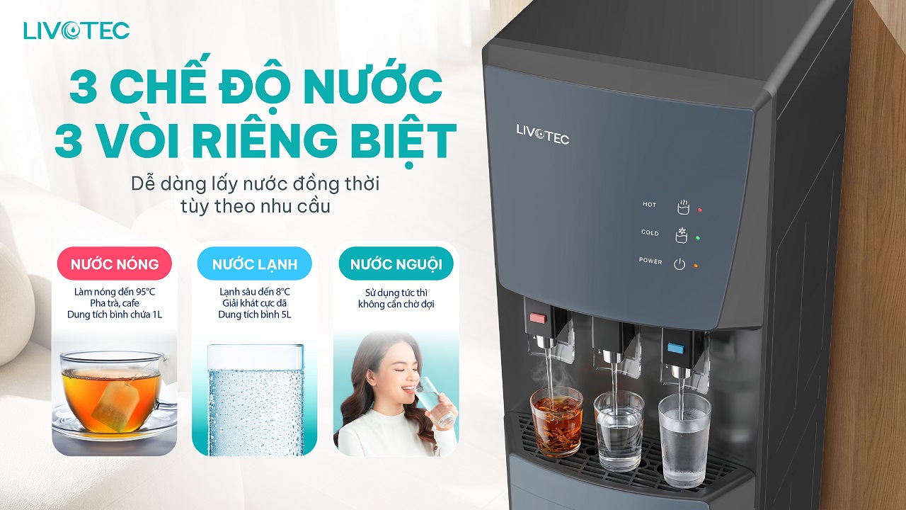 Cây nước nóng lạnh hút bình Livotec LD206 3 vòi riêng biệt