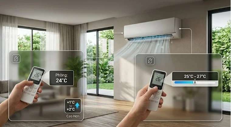 Chế độ hút ẩm điều hòa (Dry) nên để cao hơn nhiệt độ phòng 1-2 độ C