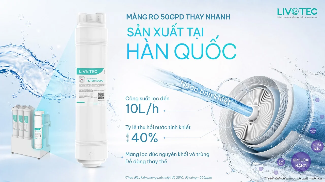 Livotec 258 sử dụng màng RO Hàn Quốc