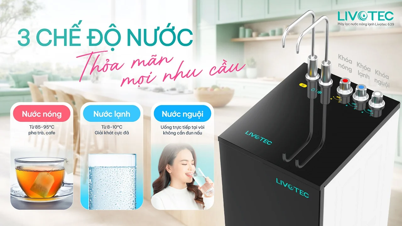 Máy lọc nước nóng lạnh Livotec 639 cung cấp 3 chế độ nước tiện lợi
