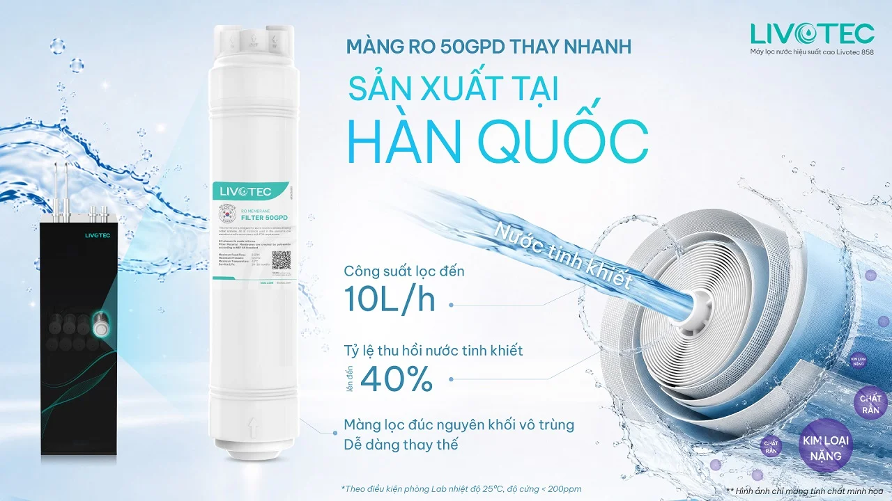 Livotec 858 sở hữu màng RO 50 GPD Hàn Quốc