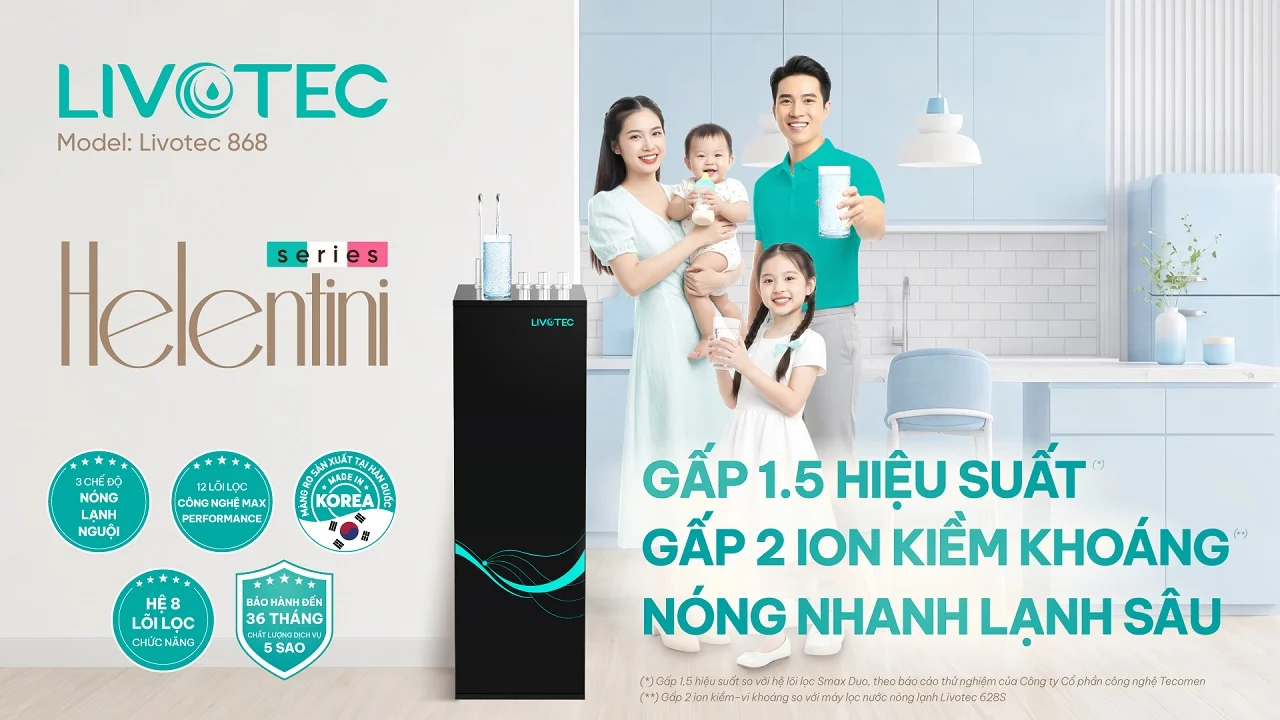 Máy lọc nước nóng lạnh Livotec 868 bổ sung gấp 2 ion kiềm và vi khoáng