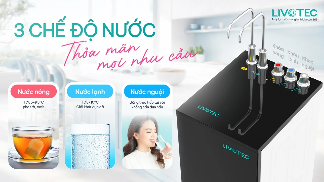 Livotec 868 cung cấp 3 chế độ nước nóng lạnh nguội