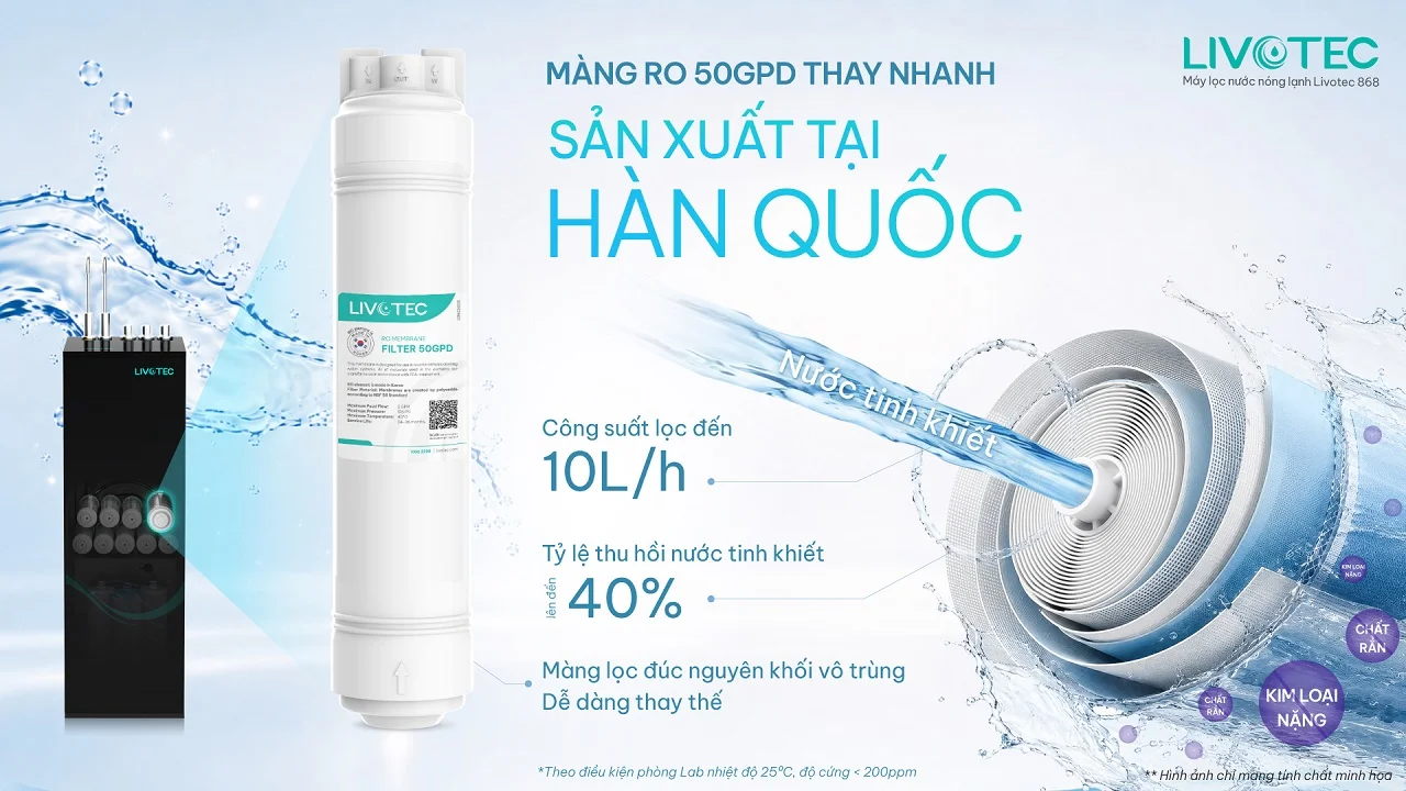 Livotec 868 tích hợp màng RO 50 GPD Hàn Quốc