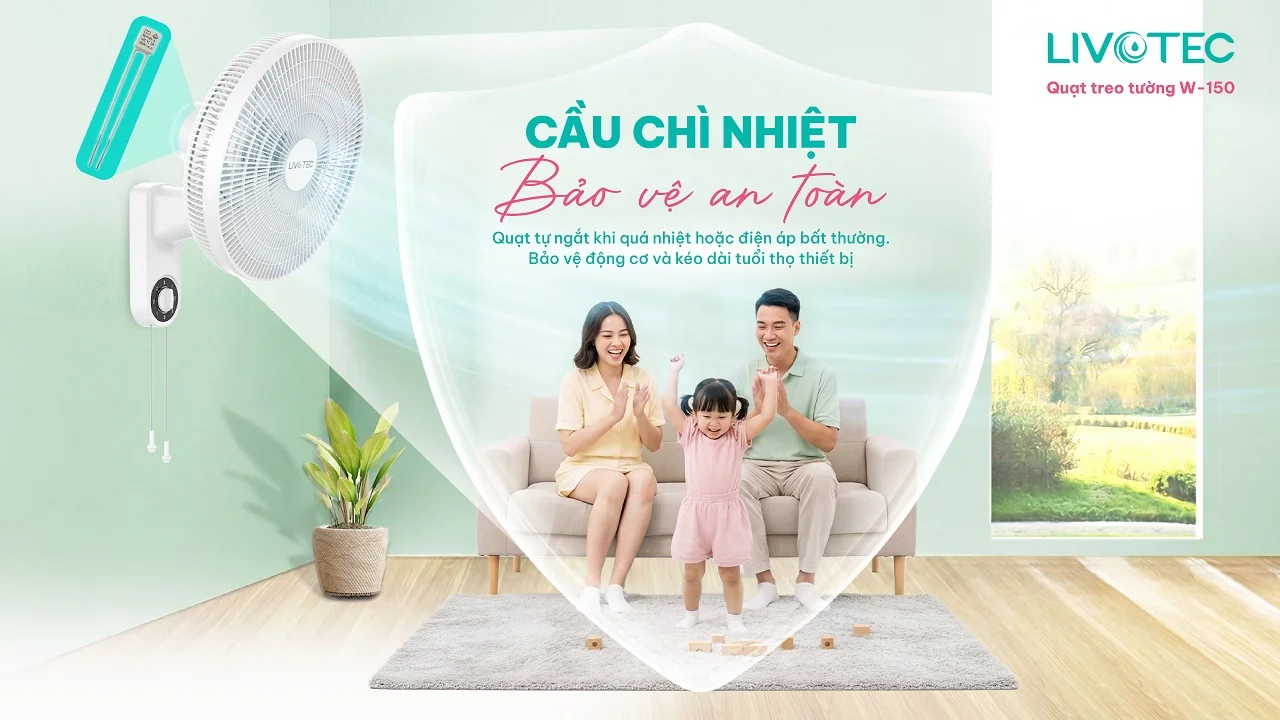 Quạt treo tường Livotec W-150 cầu chì nhiệt an toàn