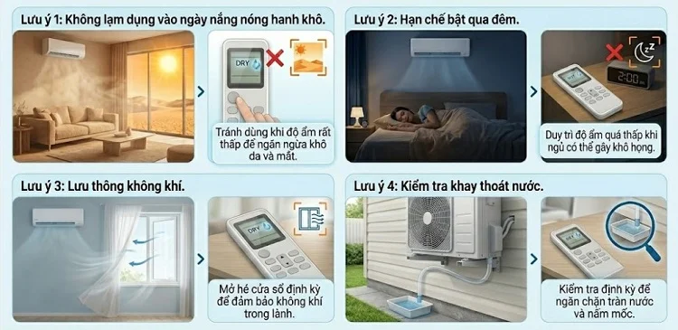 Lưu ý khi sử dụng chế độ Dry của điều hòa