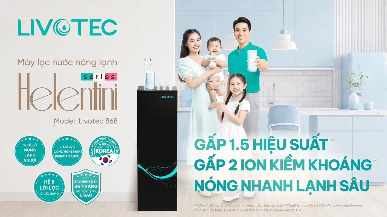 Máy lọc nước nóng lạnh Livotec 868 bổ sung gấp 2 ion kiềm và vi khoáng