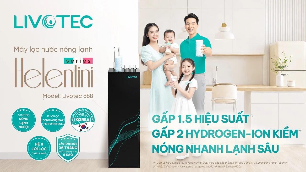 Máy lọc nước nóng lạnh Livotec 888 bổ sung Hydrogen và ion kiềm gấp 2 lần