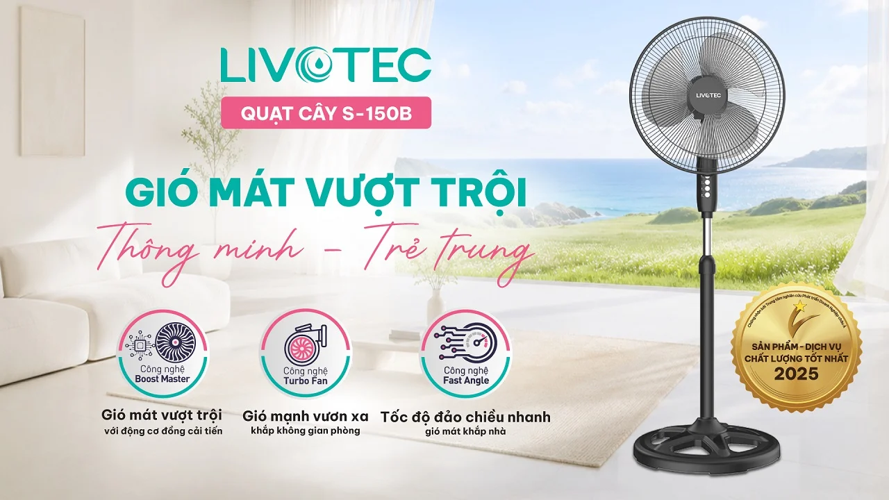 quạt cây Livotec S-150B gió mát vượt trội
