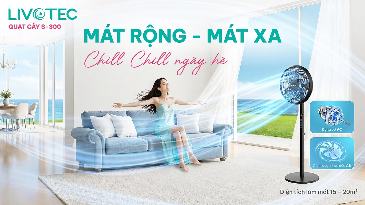Quạt cây Livotec S-300 mang đến không gian mát rộng và dễ chịu