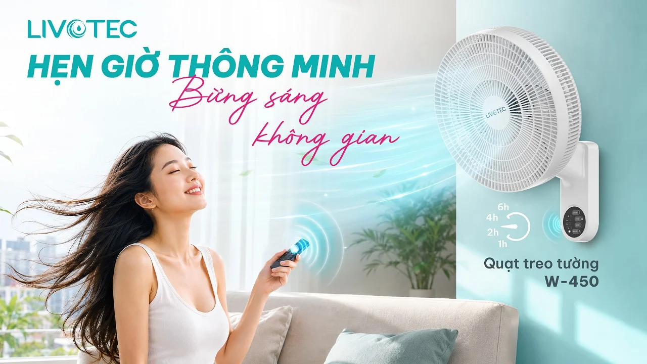 Quạt treo tường Livotec W-450 hẹn giờ thông minh