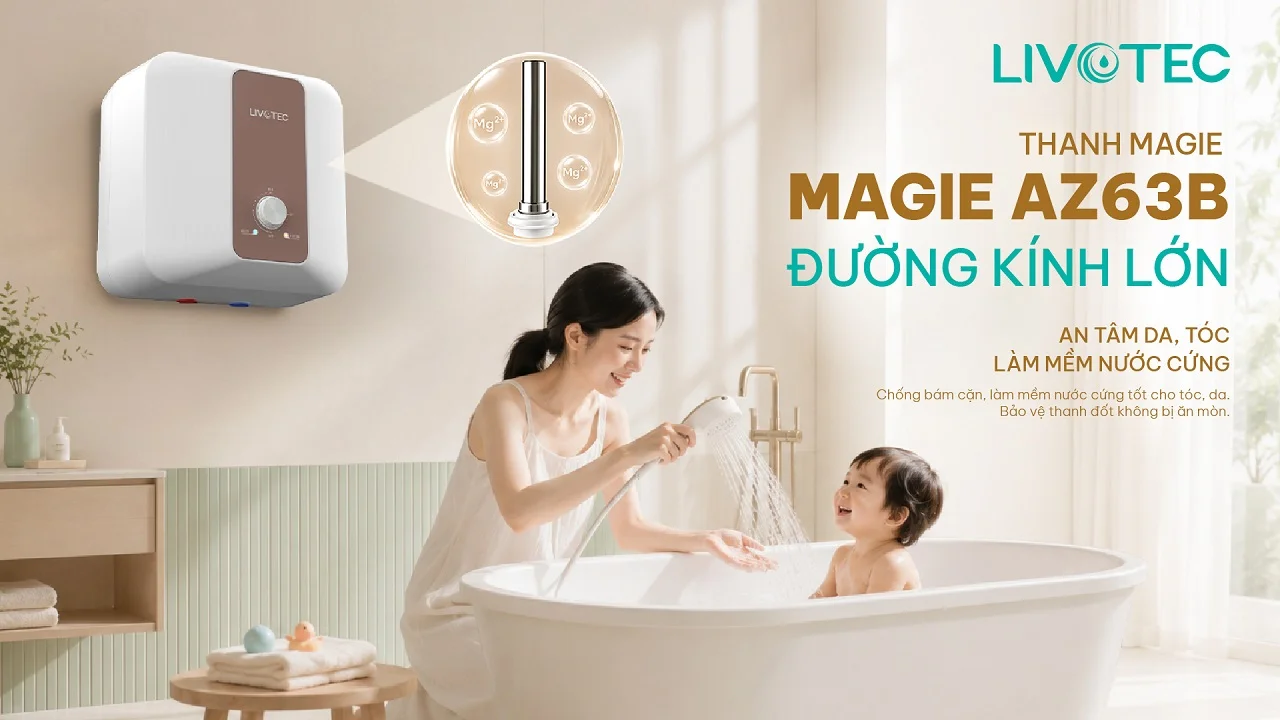 Livotec LWH-V20T26 thanh Magie AZ63B hỗ trợ hạn chế cặn nước cứng