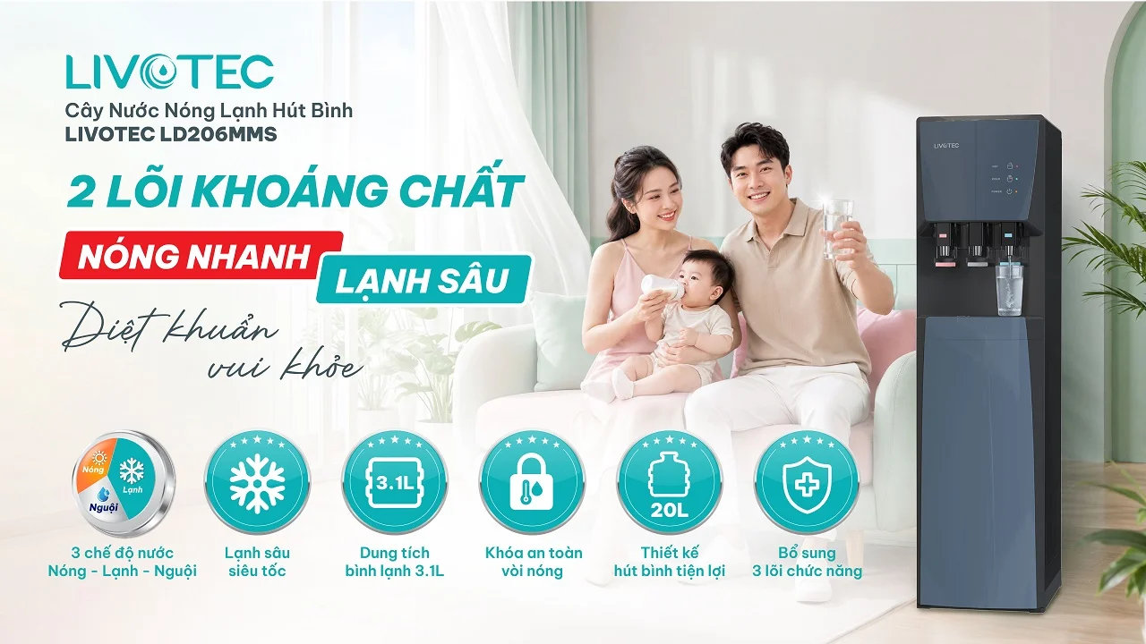 Cây nước nóng lạnh Livotec LD206MMS 2 lõi khoáng chất