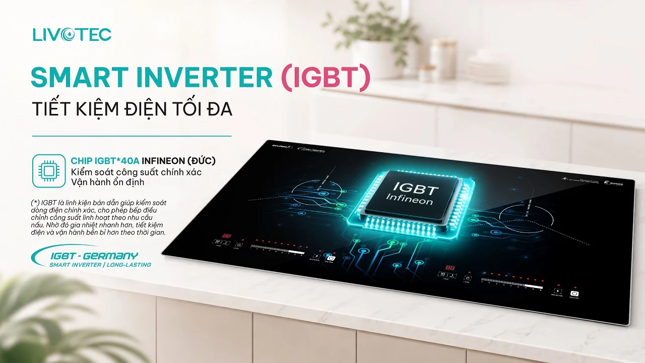 chip IGBT Infineon trên bếp từ đôi Livotec LIO-555V