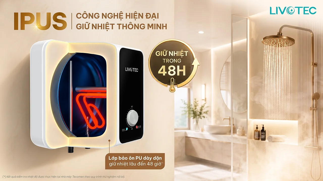 Công nghệ IPUS giữ nước nóng đến 48 giờ trên Livotec LWH-V15X26