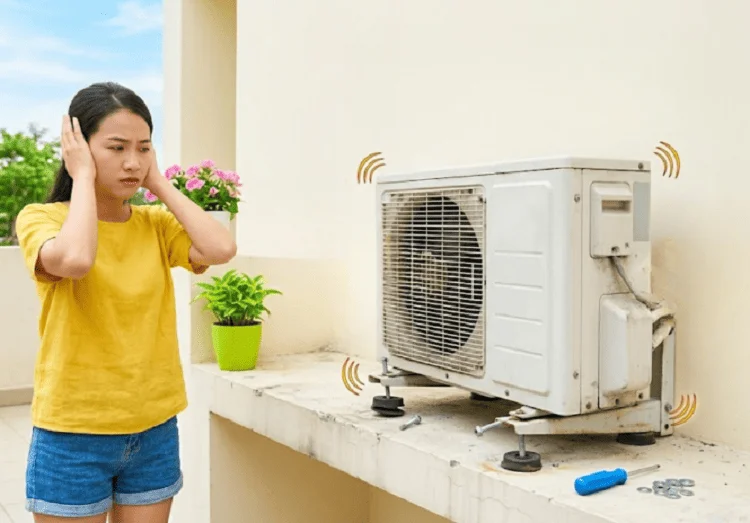 Cục nóng điều hòa kêu to do lỏng ốc vít, chân đế