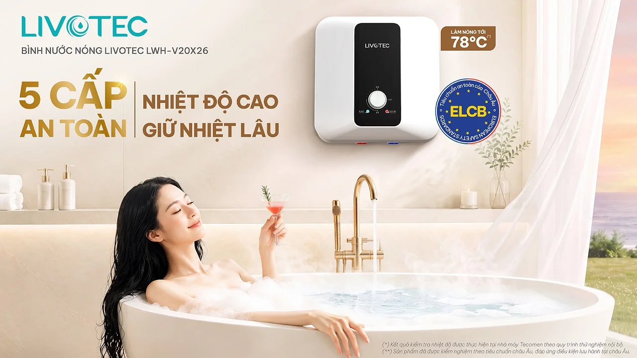 Bình nước nóng gián tiếp Livotec LWH-V20X26 5 cấp an toàn