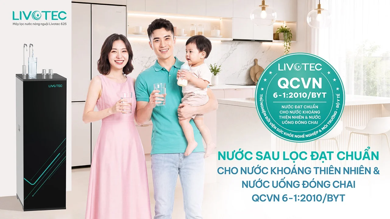 Máy lọc nước nóng nguội Livotec 625 nước sau lọc đạt chuẩn QCVN 6-1:2010/BYT
