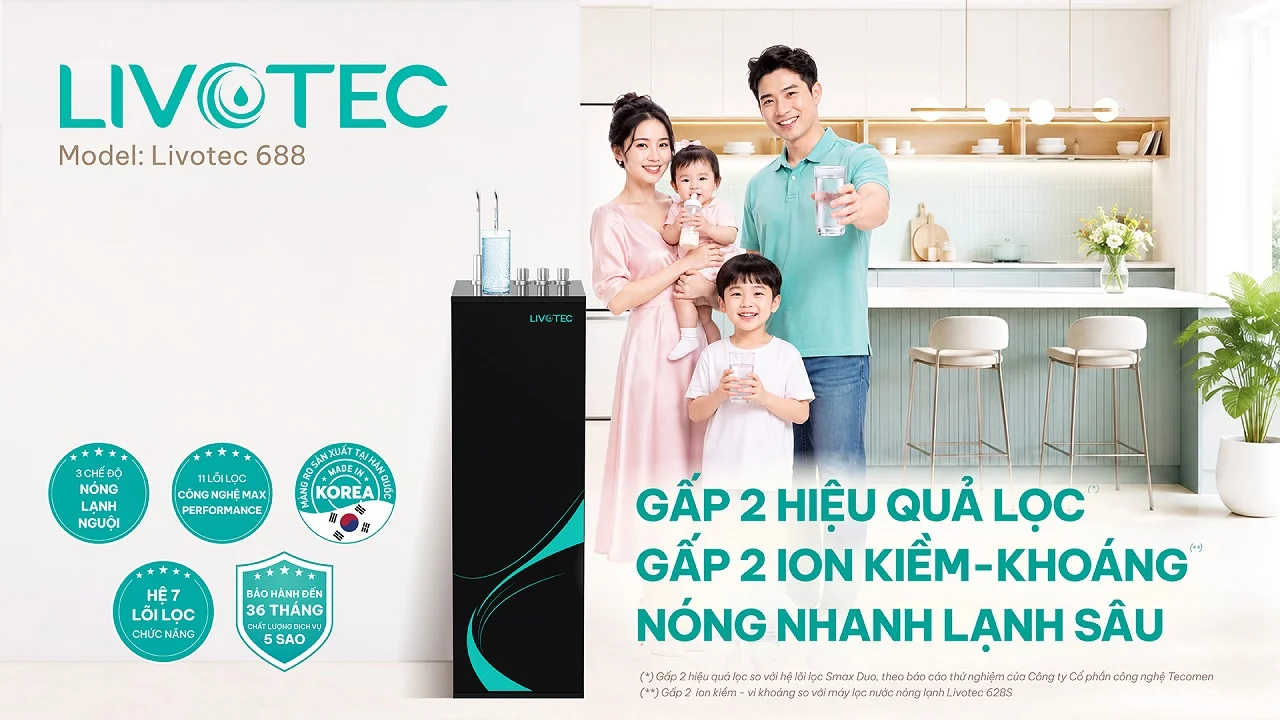 Livotec 688 bổ sung gấp 2 ion kiềm và khoáng cho nước uống mỗi ngày