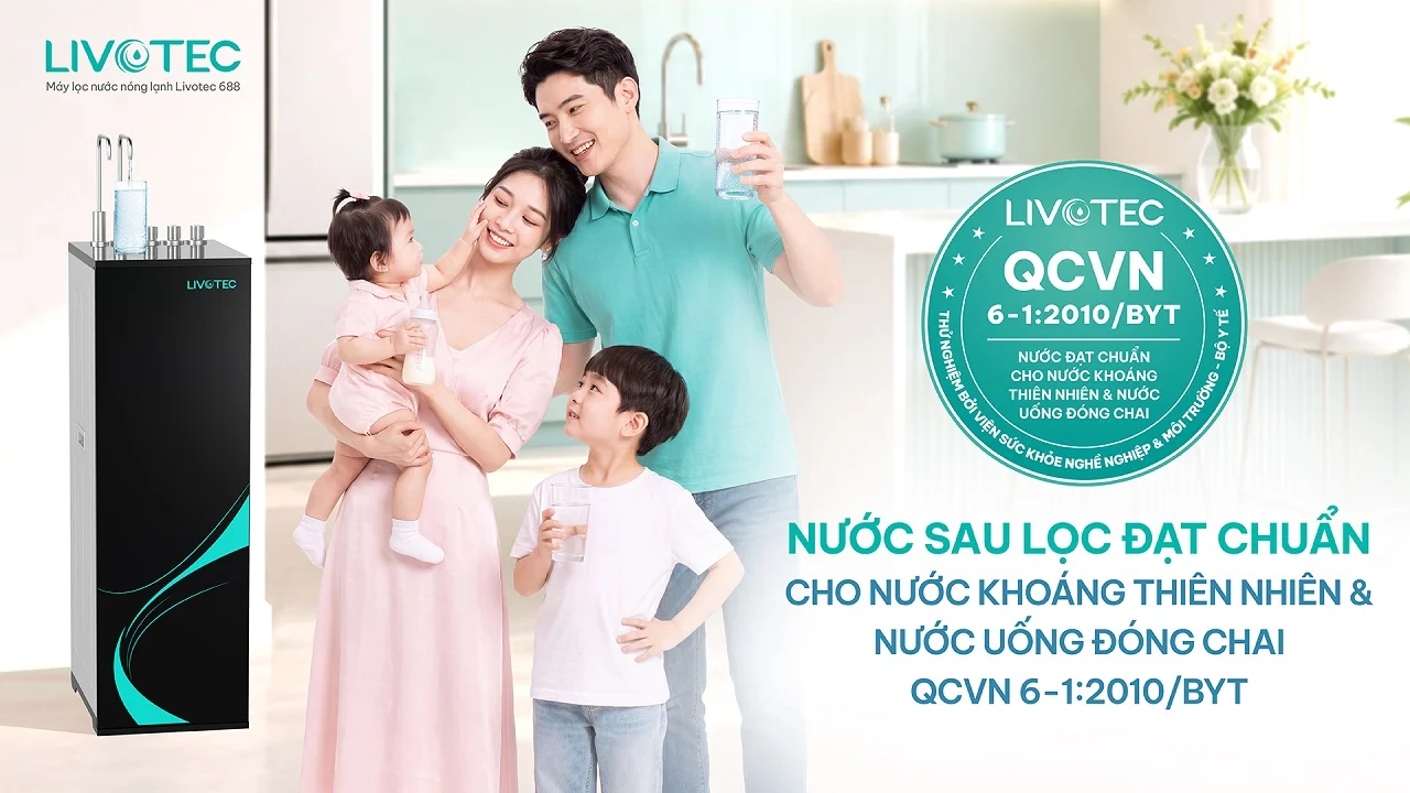 Máy lọc nước nóng Livotec 688 nước sau lọc đạt chuẩn QCVN 6-1:2010/BYT