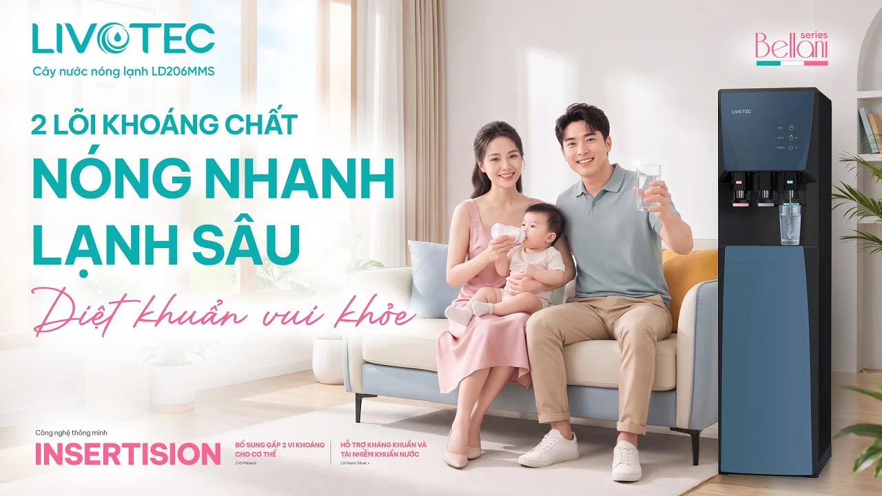 Cây nước nóng lạnh Livotec LD206MMS 2 lõi khoáng chất