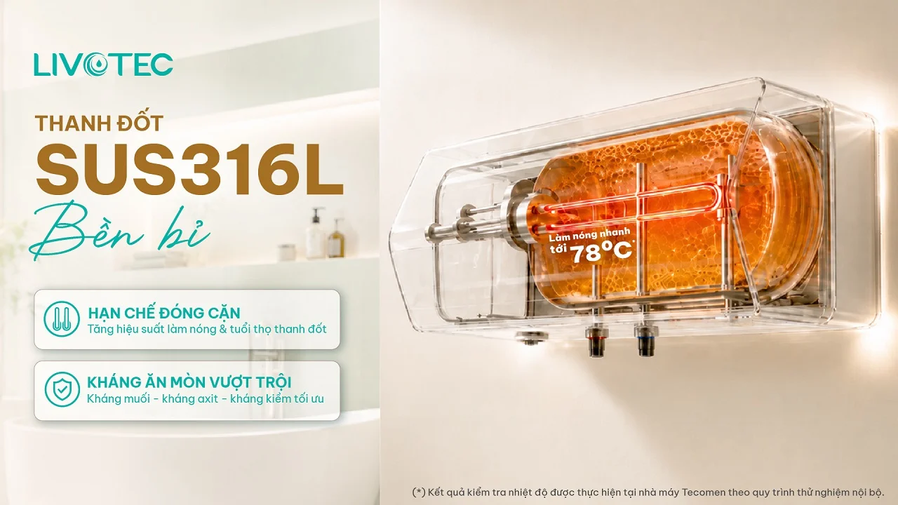 Bình nước nóng gián tiếp Livotec LWH-I20T26 thanh đốt SUS316L gia nhiệt nhanh