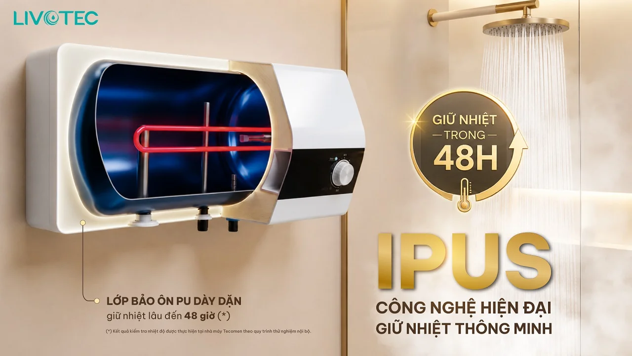 Livotec LWH-I20X26 duy trì nước nóng đến 48 giờ nhờ công nghệ IPUS