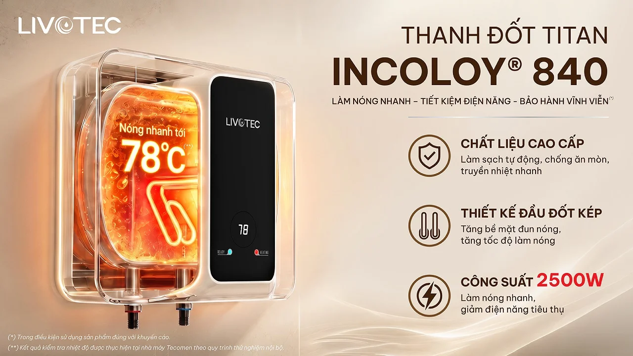 Livotec LWH-V20A26S thanh đốt Titan Incoloy 840