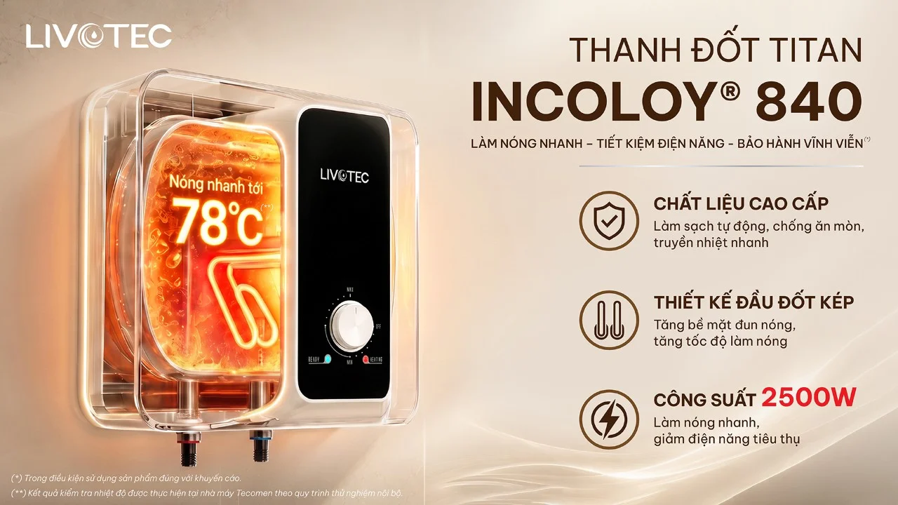 Livotec LWH-V20A26S thanh đốt Titan Incoloy 840
