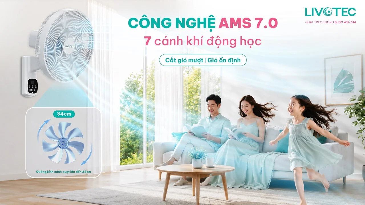 Livotec WB-614 công nghệ AMS 7.0 giúp gió lan tỏa đều khắp phòng