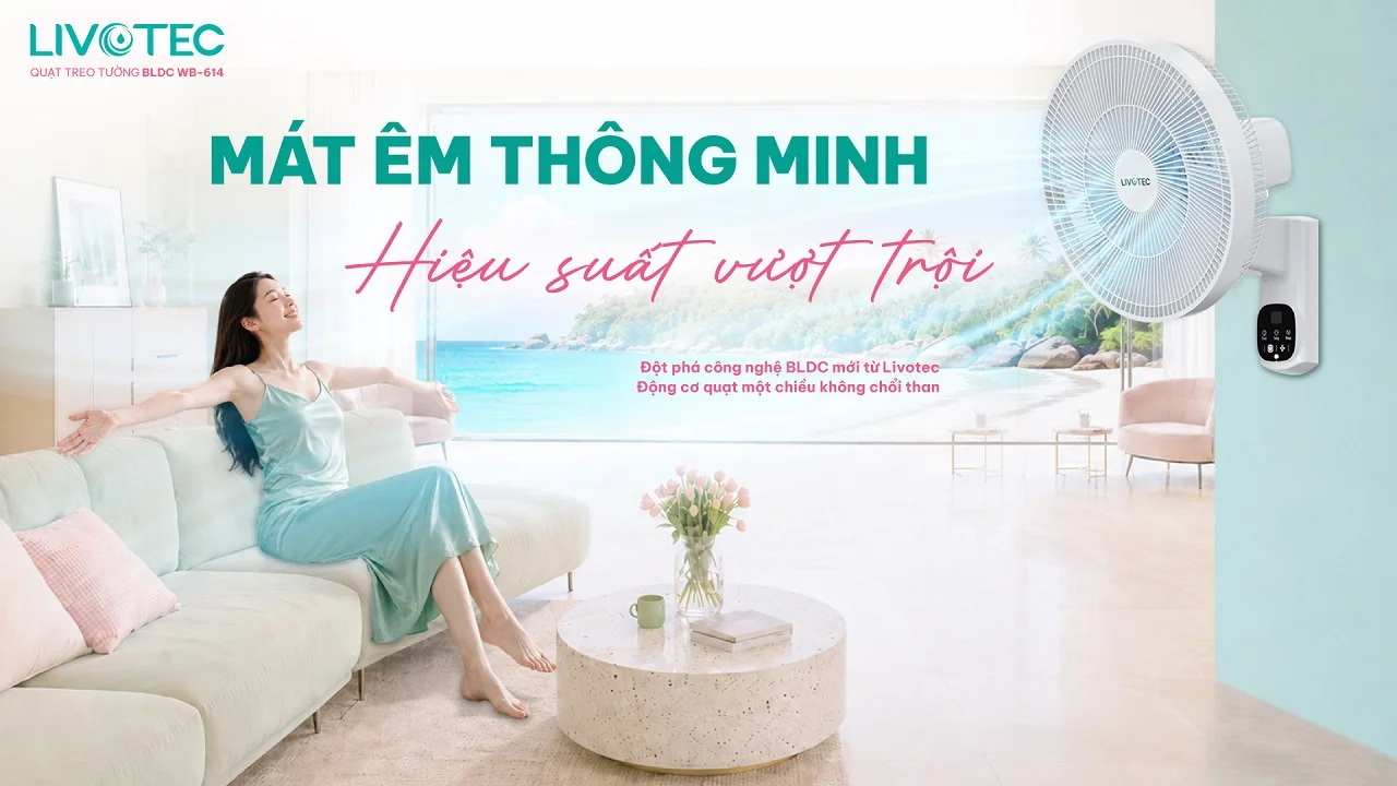 Quạt treo tường Livotec WB-614 mát êm, hiệu suất vượt trội