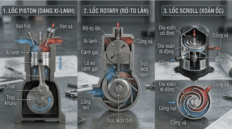 Phân loại lốc điều hòa theo kiểu dáng và cấu tạo nén