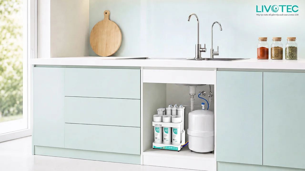 Phối cảnh máy lọc nước để gầm Livotec 238 trong không gian bếp gia đình 1