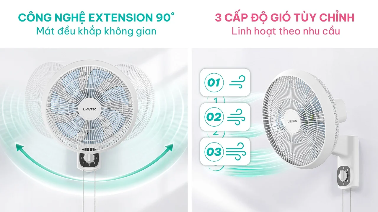 Quạt treo tường Livotec W-300 3 cấp độ gió