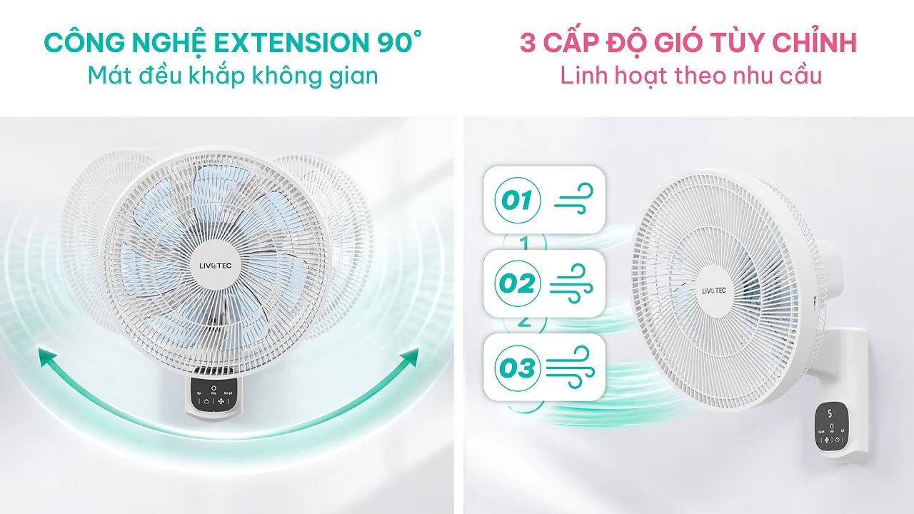 Quạt treo tường Livotec W-350 3 cấp độ gió