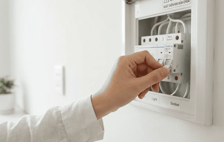 Tắt máy và ngắt cầu dao điện