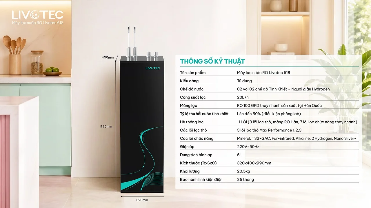Thông số kỹ thuật máy lọc nước RO Livotec 618