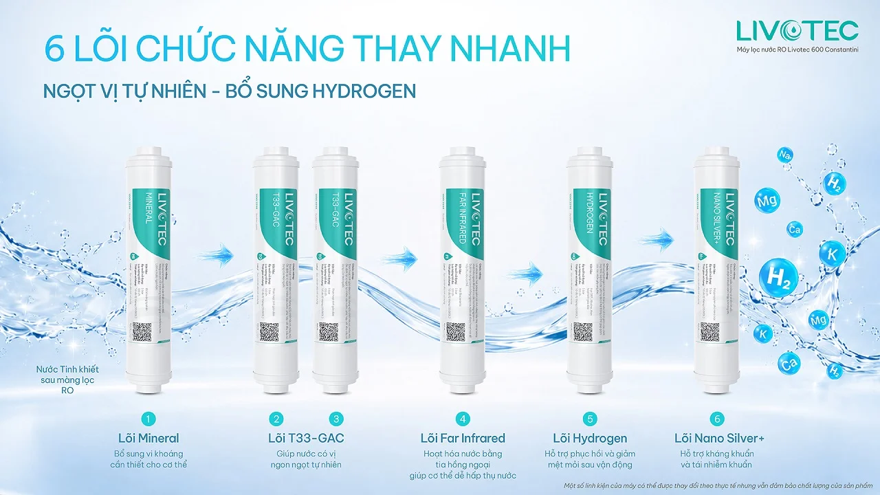 Livotec 600 Constantini 6 lõi chức năng cho vị nước ngọt tự nhiên, bổ sung Hydrogen