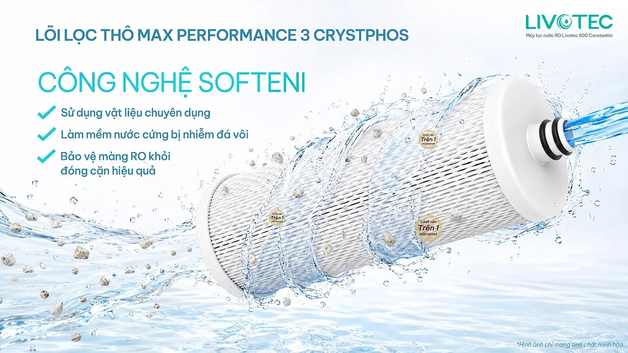 Máy lọc nước Livotec 600 Constantini lõi thô Max Performance gấp 2 diện tích lọc