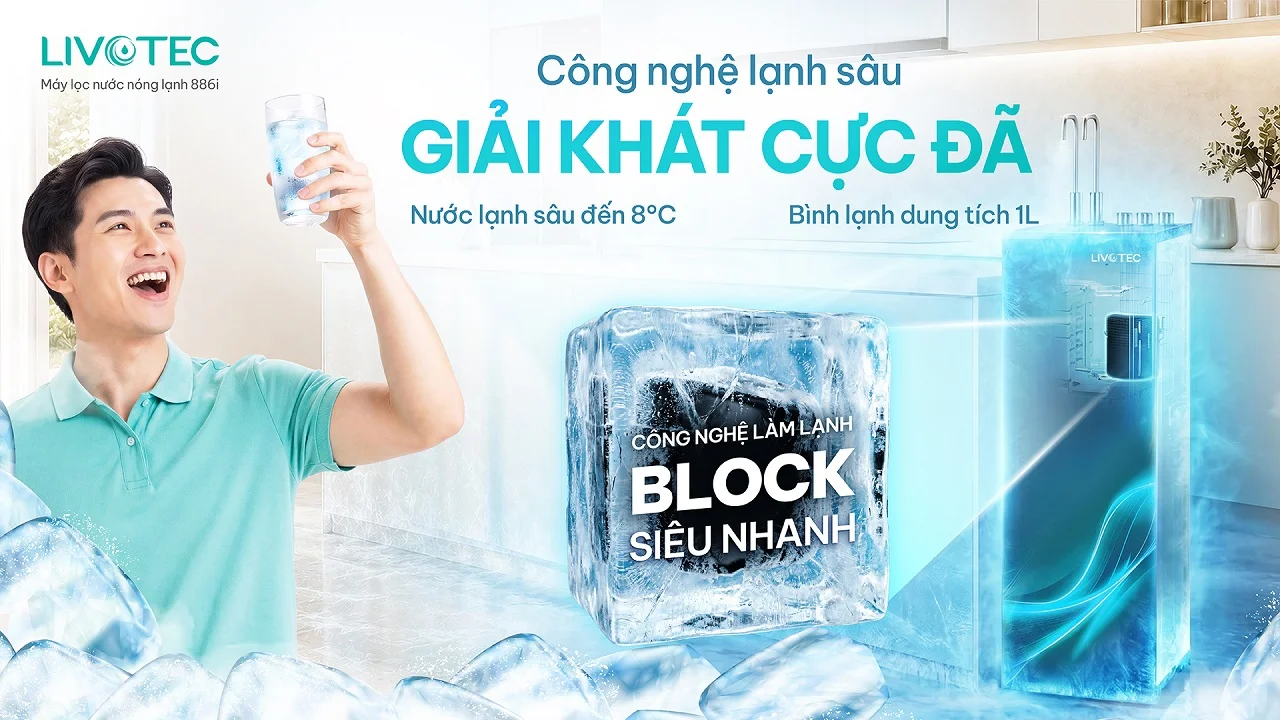 Máy lọc nước nóng lạnh Livotec 886i làm lạnh sâu với công nghệ Bloc