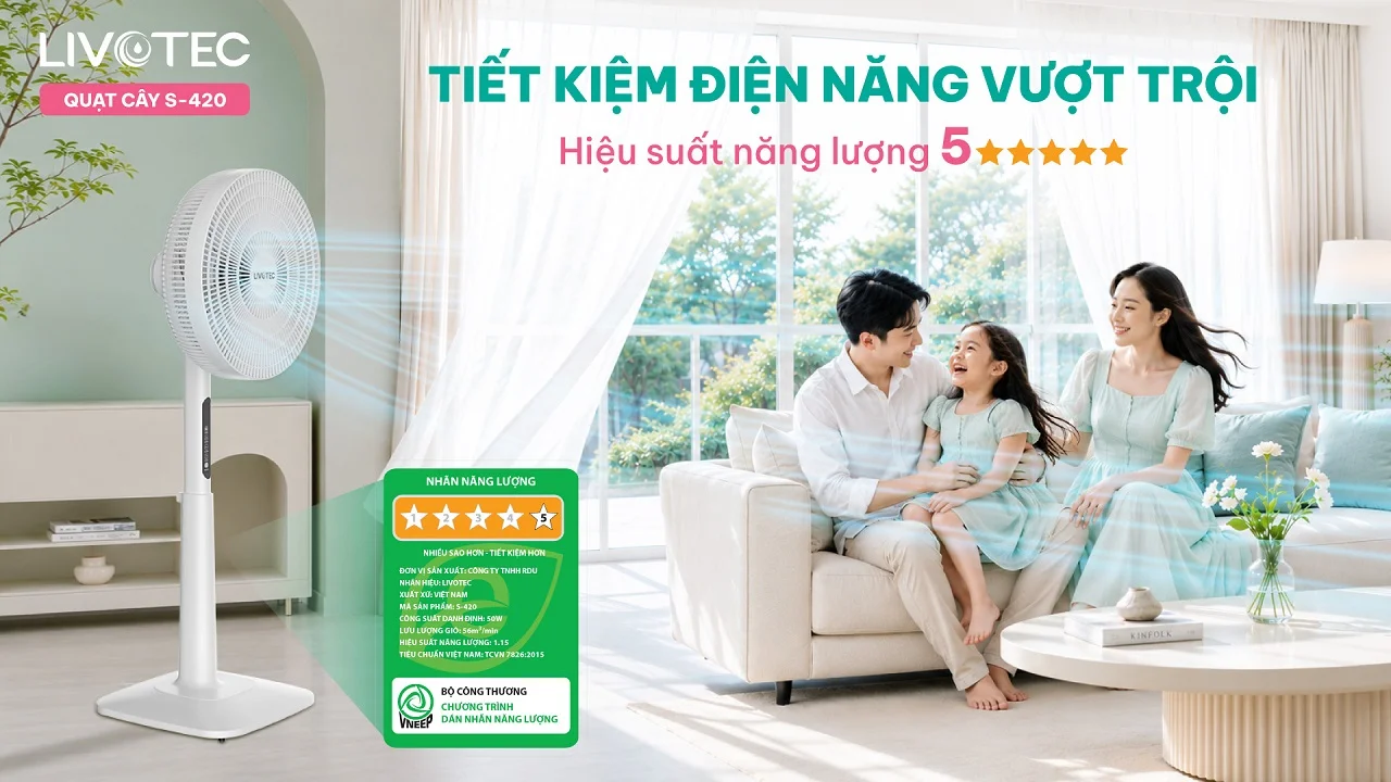 Quạt cây Livotec S-420 tiết kiệm điện năng