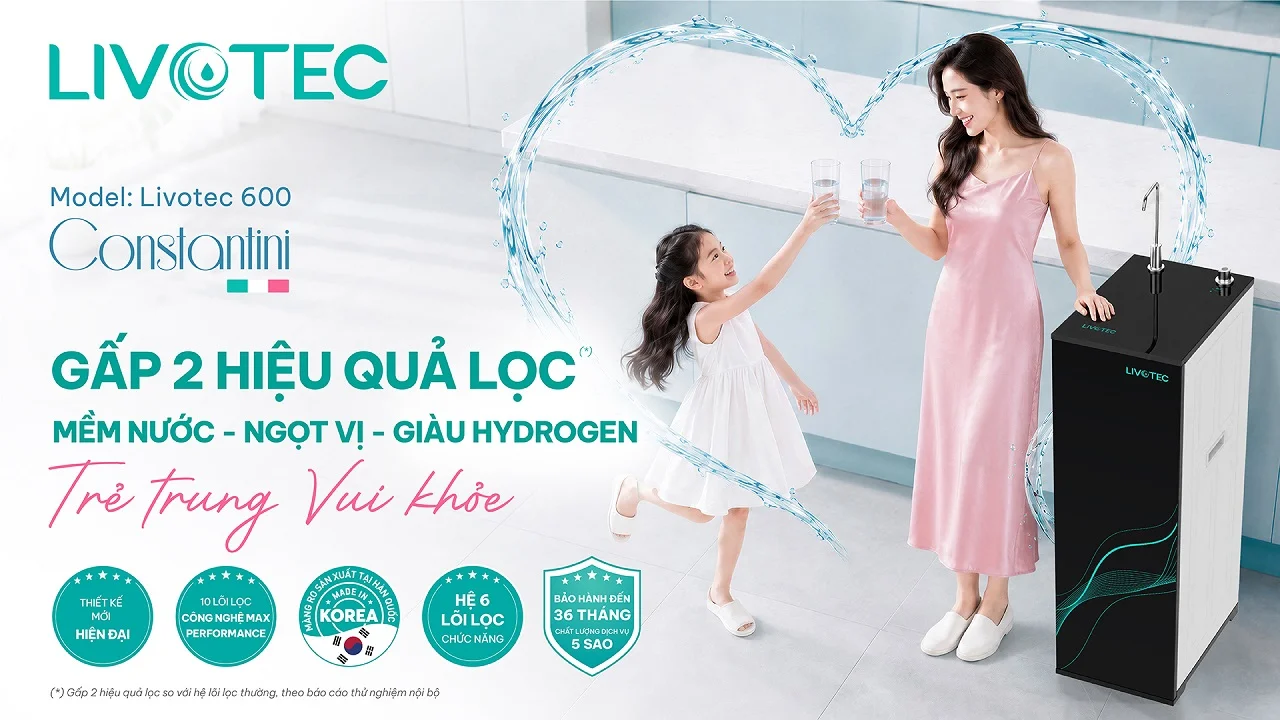 Máy lọc nước Livotec 600 Constantini hiệu suất cao, gấp 2 hiệu quả lọc