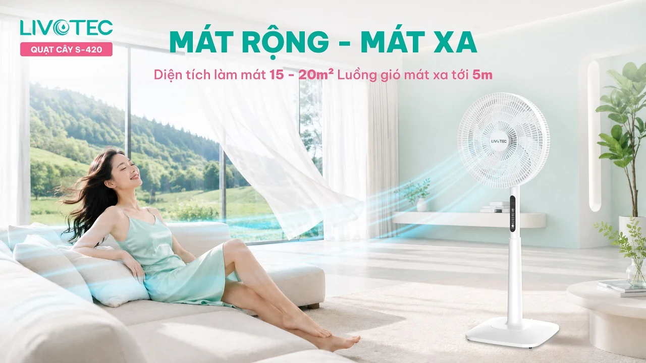 Quạt cây Livotec S-420 cho gió xa đến 5 mét