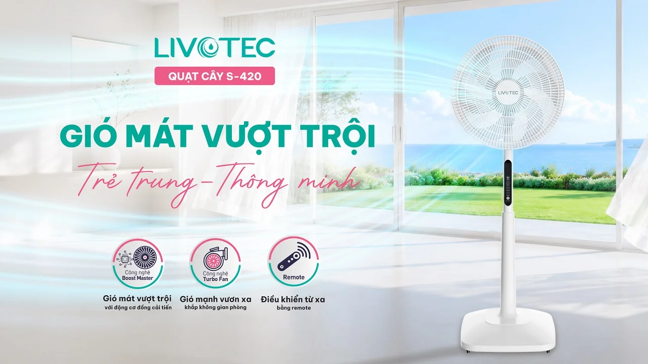 Quạt cây Livotec S-420 gió mát vượt trội thông minh trẻ trung